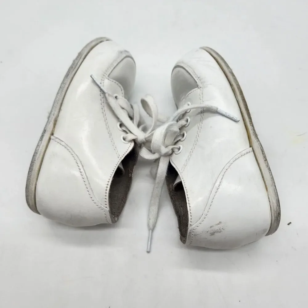 Vintage Baby Sz 4.5 White Leather Walking Shoes High Top Hard Bottom Lace Up B